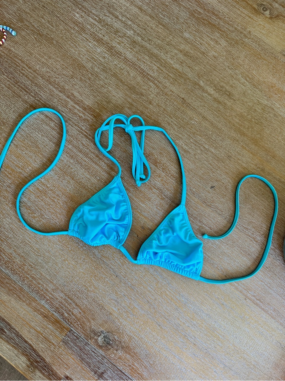 Frankie's Bikinis Cyan Shine Triangle String Bikini Top